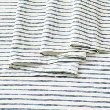 Great Bay Home 4-Piece Queen Size Stripe Microfiber Sheet Set | Ultra-Soft, Brushed Bedding Sheets & Pillowcases | Wrinkle Free, Comfortable, All-Season Bed Sheets (Queen, Blue)