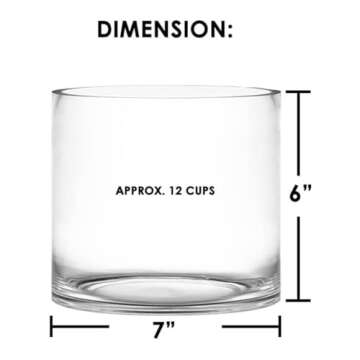 CYS Excel Clear Glass Cylinder Flower Vase (H:6" D:7") | Glass Vase Centerpieces Hurricane Floating ...