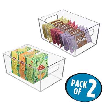 mDesign Plastic Kitchen Storage Organizer Bin - Tote with Carrying Handles for Refrigerator, Cabinet, Pantry to Hold Fruit, Vegetables, Snacks, Boxed or Canned Food - Small - 2 Pack - Clear