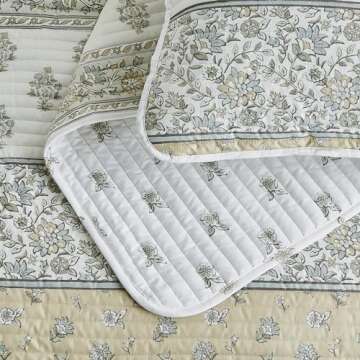 King Vintage Floral Quilt & Pillow Shams Set for Spring