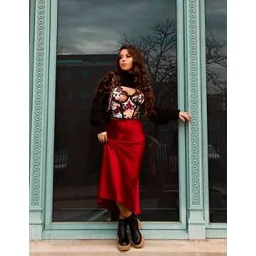 Zeagoo Midi Skirts for Women Work Red Dress High Waisted Satin Skirt Fall