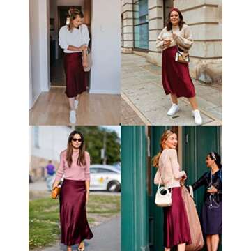 Zeagoo Midi Skirts for Women Work Red Dress High Waisted Satin Skirt Fall