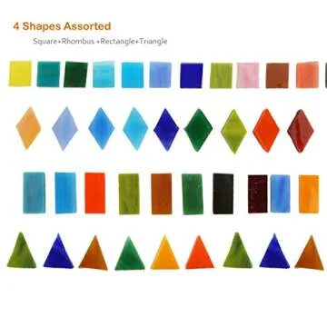 Lanyani 1050 Pieces Mixed Shapes Glass Mosaic Tiles for Crafts, Colorful Stained Glass Pieces for Mo...