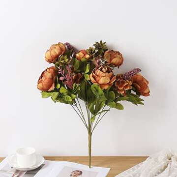 Duovlo Fake Flowers Vintage Artificial Peony Silk Flowers Wedding Home Decoration,Pack of 1 (Coffee)