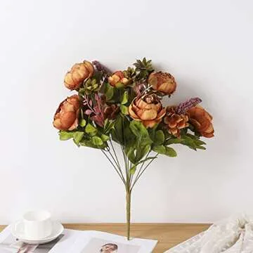 Duovlo Fake Flowers Vintage Artificial Peony Silk Flowers Wedding Home Decoration,Pack of 1 (Coffee)
