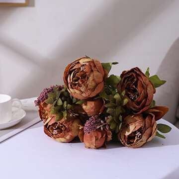 Duovlo Fake Flowers Vintage Artificial Peony Silk Flowers Wedding Home Decoration,Pack of 1 (Coffee)