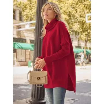 LILLUSORY Oversized Turtleneck Pullover Sweaters Womens 2024 Long Tunic Sweater Winter Trendy Casual Poncho Cowl Neck Cute Tops Dress Fall Fashion Clothes Outfits Clothing Red