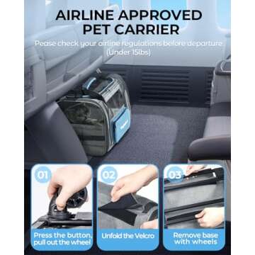 BurgeonNest Cat Carrier with Wheels, Airline Approved Pet Carrier for Cats Dogs 15 lbs with Telescopic Handle, Small Dog Bag with Wheels Removable, Soft Rolling Cat Purse with Large Pocket