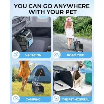 BurgeonNest Cat Carrier with Wheels, Airline Approved Pet Carrier for Cats Dogs 15 lbs with Telescopic Handle, Small Dog Bag with Wheels Removable, Soft Rolling Cat Purse with Large Pocket