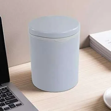 Asking 0.5 Gallon Tiny Plastic Desktop Trash Can Blue Gray