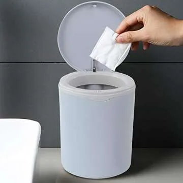 Asking 0.5 Gallon Tiny Plastic Desktop Trash Can Blue Gray