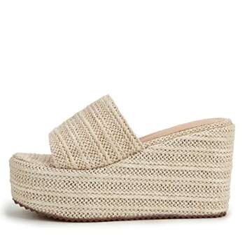 COOLLULU Womens Espadrille Platform Wedges Heel Sandals Open Toe Slides Bohemia Sandals Beige US 6
