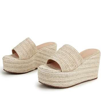 COOLLULU Womens Espadrille Platform Wedges Heel Sandals Open Toe Slides Bohemia Sandals Beige US 6