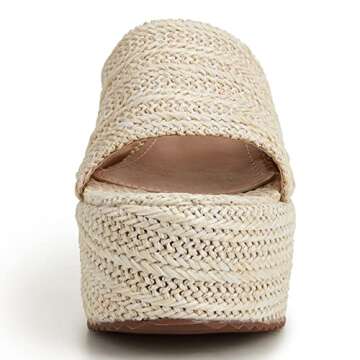 COOLLULU Womens Espadrille Platform Wedges Heel Sandals Open Toe Slides Bohemia Sandals Beige US 6