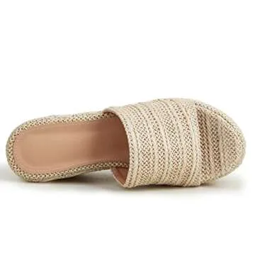 COOLLULU Womens Espadrille Platform Wedges Heel Sandals Open Toe Slides Bohemia Sandals Beige US 6