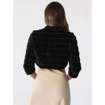 Allegra K Women's Bolero Jacket for Evening Dresses Open Front Cropped Fluffy Faux Fur Shrug Medium Black
