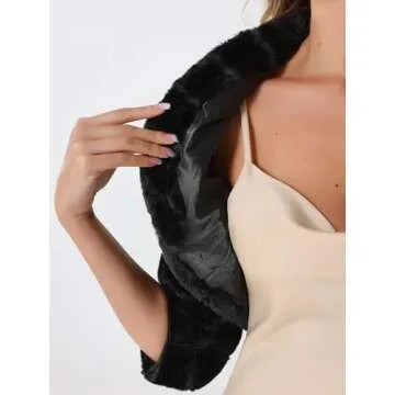 Allegra K Women's Bolero Jacket for Evening Dresses Open Front Cropped Fluffy Faux Fur Shrug Medium Black