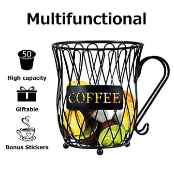 Stegodon K Cup Holder with Stickers, Large Capacity Coffee Capsule Organizer, 50 k cup storage organizer, Kcups Pod Organizer for Coffee Bar Accessories&Decor, Coffee Pod Storage Holder for Counter