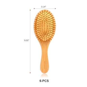 6 Piece Bamboo Hair Brush for Hair Growth, Wooden Paddle Detangler Hairbrush with Natural Bamboo Bri...