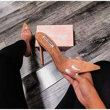 Cape Robbin Melrose Nude Clear Cork Slip-On Mule Pointy Open Toe Stiletto Heel (8)