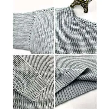Ugerlov Women's Oversized Sweaters Batwing Sleeve Mock Neck Jumper Tops Chunky Knit Pullover Sweater (Gray, L/XL)