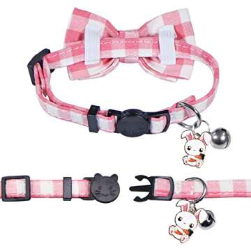 STMK 2 Pack Easter Cat Collar Bandana with Bell, Breakaway Easter Cat Bandana Collars with Bell Charm for Easter Holiday Cats Kittens Costumes (Easter Bow Tie Collar & Bandana Collar)