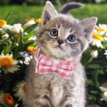 STMK 2 Pack Easter Cat Collar Bandana with Bell, Breakaway Easter Cat Bandana Collars with Bell Charm for Easter Holiday Cats Kittens Costumes (Easter Bow Tie Collar & Bandana Collar)