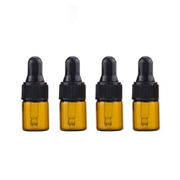 50Pcs 2ml Amber Glass Dropping Bottles Mini Essential Oil Dropper Bottles Empty Travel Perfume Sample Vials Containers with Glass Eye Dropper and Cap in Box(2 Droppers Included)