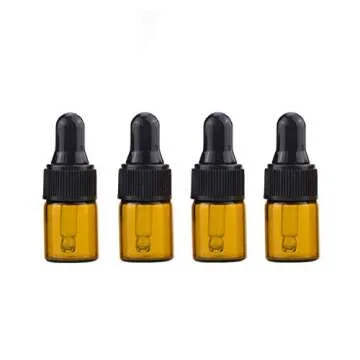 50Pcs 2ml Amber Glass Dropping Bottles Mini Essential Oil Dropper Bottles Empty Travel Perfume Sample Vials Containers with Glass Eye Dropper and Cap in Box(2 Droppers Included)
