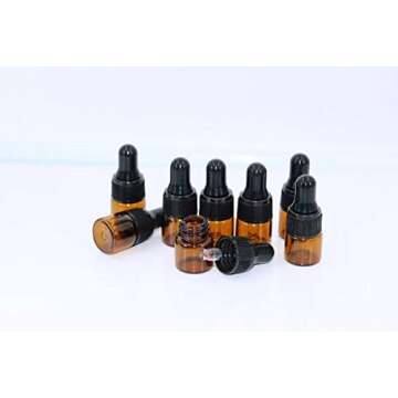 50Pcs 2ml Amber Glass Dropping Bottles Mini Essential Oil Dropper Bottles Empty Travel Perfume Sample Vials Containers with Glass Eye Dropper and Cap in Box(2 Droppers Included)