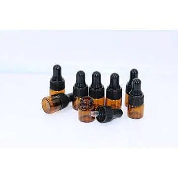 50Pcs 2ml Amber Glass Dropping Bottles Mini Essential Oil Dropper Bottles Empty Travel Perfume Sample Vials Containers with Glass Eye Dropper and Cap in Box(2 Droppers Included)