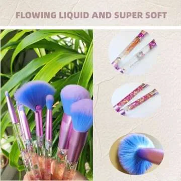RAEEIKPHZ Unicorn Fan Makeup Brush Set,Crystal Sparkles Blue Blush Powder Fan Lip Eye Shadow Eyebrow Eye Blender Brush in Set