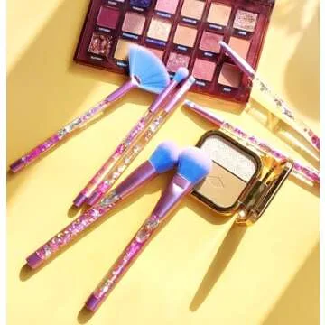 RAEEIKPHZ Unicorn Fan Makeup Brush Set,Crystal Sparkles Blue Blush Powder Fan Lip Eye Shadow Eyebrow Eye Blender Brush in Set