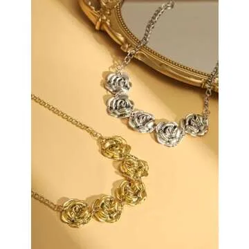 OJERRY Byzantine Medieval Renaissance Bold Vintage Retro Chunky Costume Gold-Toned Statement Pendant Rose Flower Charm Necklace Cool Jewelry Necklaces Coolest Gifts for Women Chunky Trendy