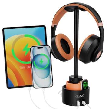 Headphone Stand with 3 USB Charger COZOO Desktop Gaming Headset Holder Hanger with 3 USB Charging St...