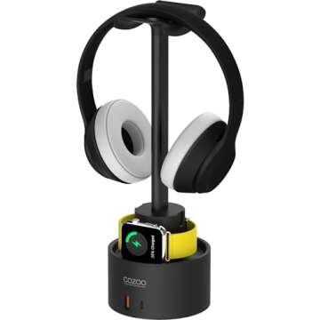Headphone Stand with 3 USB Charger COZOO Desktop Gaming Headset Holder Hanger with 3 USB Charging Station,Watch Stand and Watch Wireless Charging,DJ,Earphone Display Accessories,Gamers Gifts for Him
