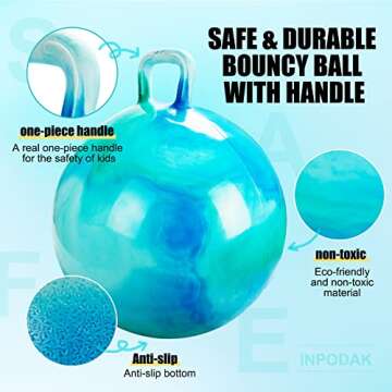 INPODAK Hopper Ball 18 Inch Bouncy Ball with Handle for Kids, Hippity Hop Jumping Hopping Toy for Boys Girls Ages 3-6 with Pump and Gift Box Great Gift for Birthday Holiday