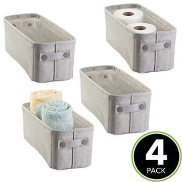 MetroDecor mDesign Cotton Fabric Bathroom Storage Bin for Magazines, Toilet Paper, Bath Towels - Pack of 4, Small, Light Gray