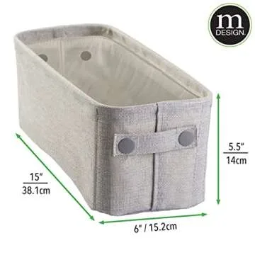 MetroDecor mDesign Cotton Fabric Bathroom Storage Bin for Magazines, Toilet Paper, Bath Towels - Pack of 4, Small, Light Gray