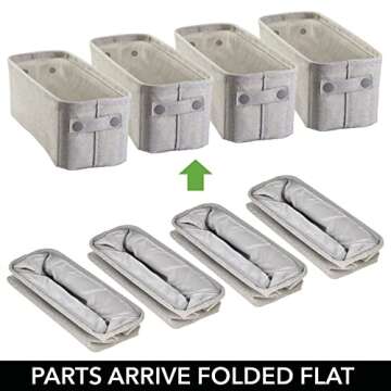 MetroDecor mDesign Cotton Fabric Bathroom Storage Bin for Magazines, Toilet Paper, Bath Towels - Pack of 4, Small, Light Gray