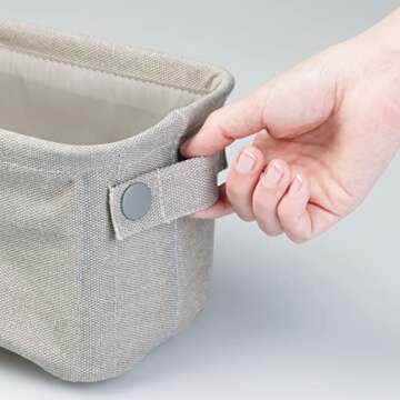 MetroDecor mDesign Cotton Fabric Bathroom Storage Bin for Magazines, Toilet Paper, Bath Towels - Pack of 4, Small, Light Gray
