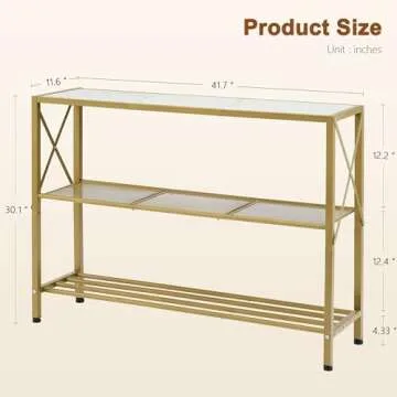 Hoctieon Gold Console Table, 3 Tier Entryway Table, Hallway Table, Narrow Sofa Table with Shelves, Entrance Table for Entryway, Gold and White