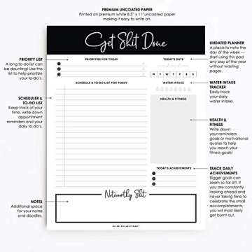 Bliss Collections Daily Planning Pad, To Do List Notebook - Get Stuff Done - Undated Tear-Off Sheets Notepad - Work Calendar, Organizer, Scheduler for Goals, Tasks, Ideas - 8.5" x 11", 50 Sheets