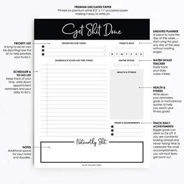 Bliss Collections Daily Planning Pad, To Do List Notebook - Get Stuff Done - Undated Tear-Off Sheets Notepad - Work Calendar, Organizer, Scheduler for Goals, Tasks, Ideas - 8.5" x 11", 50 Sheets