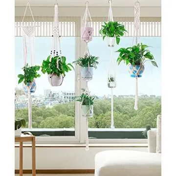 USESMTLE Macrame Plant Hangers 5 Pack Hanging Planters Indoor Outdoor Plant Hangers Handmade Hanging Basket Flower Pots Stand Holder with 10 Hooks for Home Decor Ceiling Wall Planters Hanging, Beige