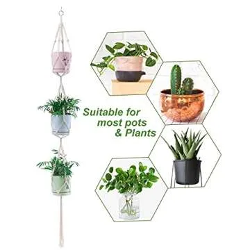 USESMTLE Macrame Plant Hangers 5 Pack Hanging Planters Indoor Outdoor Plant Hangers Handmade Hanging Basket Flower Pots Stand Holder with 10 Hooks for Home Decor Ceiling Wall Planters Hanging, Beige