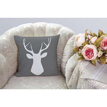 HGOD DESIGNS Throw Pillow Case Woodland Deer Head Cotton Linen Square Cushion Cover Standard Pillowc...