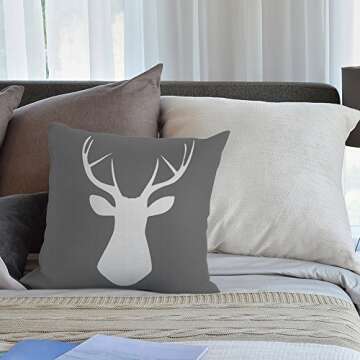 HGOD DESIGNS Throw Pillow Case Woodland Deer Head Cotton Linen Square Cushion Cover Standard Pillowcase for Men Women Home Decorative Sofa Armchair Bedroom Livingroom 18 x 18 inch