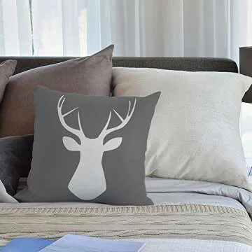 HGOD DESIGNS Throw Pillow Case Woodland Deer Head Cotton Linen Square Cushion Cover Standard Pillowcase for Men Women Home Decorative Sofa Armchair Bedroom Livingroom 18 x 18 inch