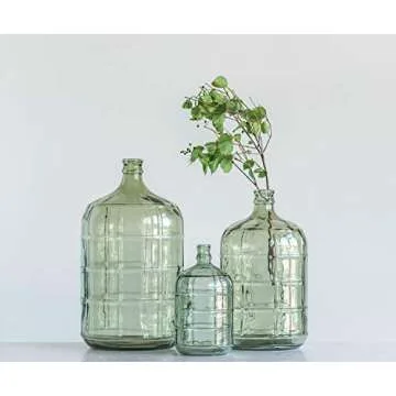 Creative Co-Op Medium Transparent Green Vintage Reproduction Glass Bottle with Embossed Rectangle Design